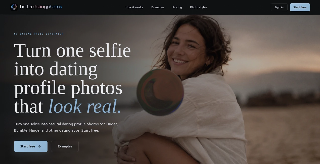 Screenshot of Better Dating Photos – An AI tool in the ,AI Photo & Image Generator ,AI Photography ,AI Profile Picture Generator ,AI Selfie & Portrait  category, showcasing its interface and key features.