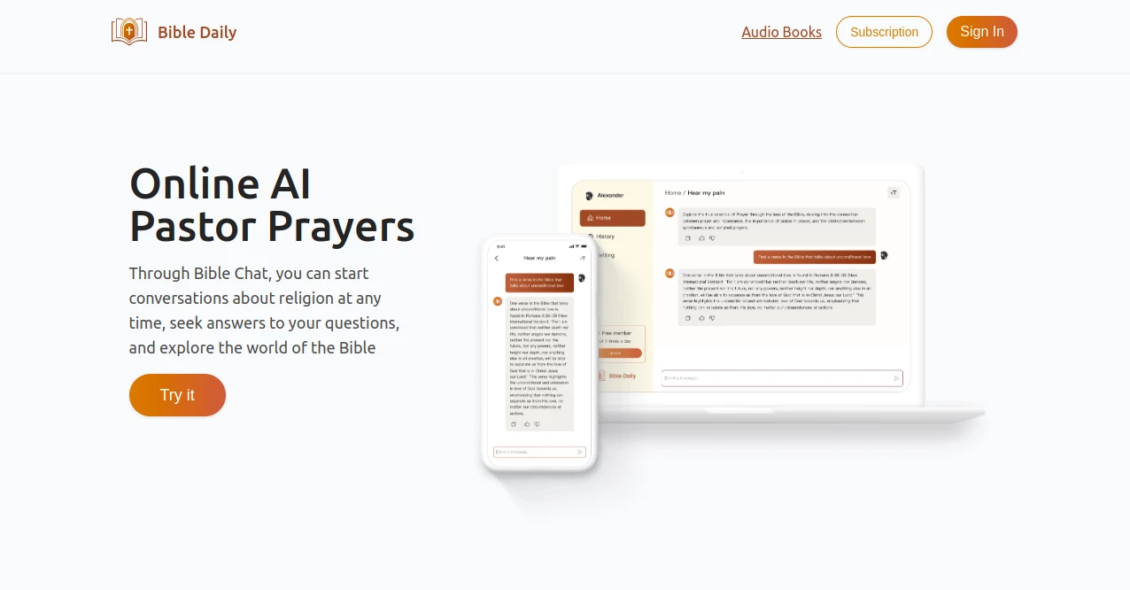 Screenshot of AI Pastor – An AI tool in the ,AI God ,AI Religion ,AI Knowledge Graph  category, showcasing its interface and key features.