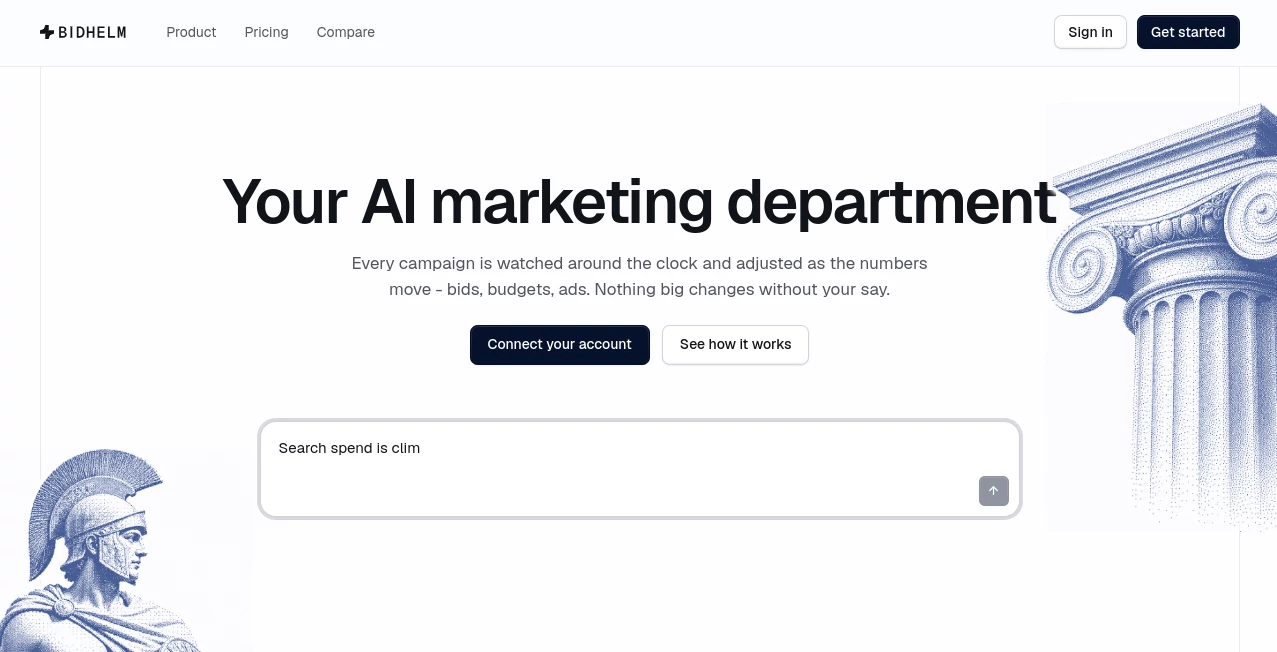 Screenshot of Bidhelm – An AI tool in the ,AI Ad Creative Assistant ,Marketing ,AI Analytics Assistant ,AI Advertising Assistant  category, showcasing its interface and key features.