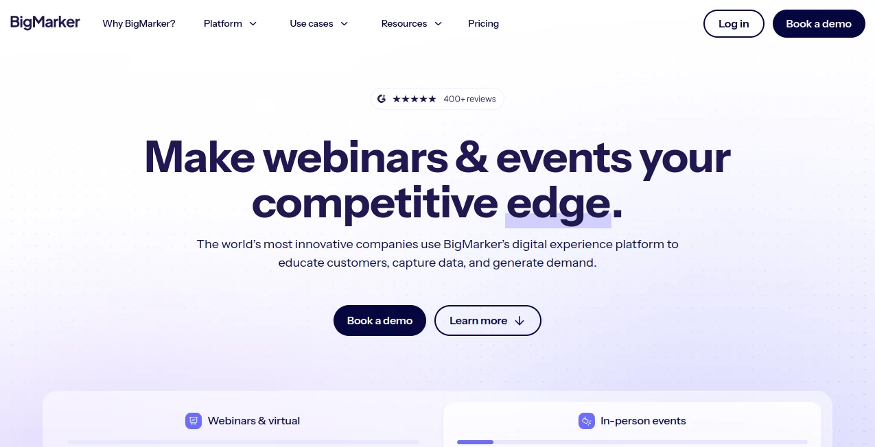 Screenshot of BigMarker – An AI tool in the ,AI Video Generator ,AI Marketing Plan Generator ,AI Team Collaboration ,AI Video Recording  category, showcasing its interface and key features.