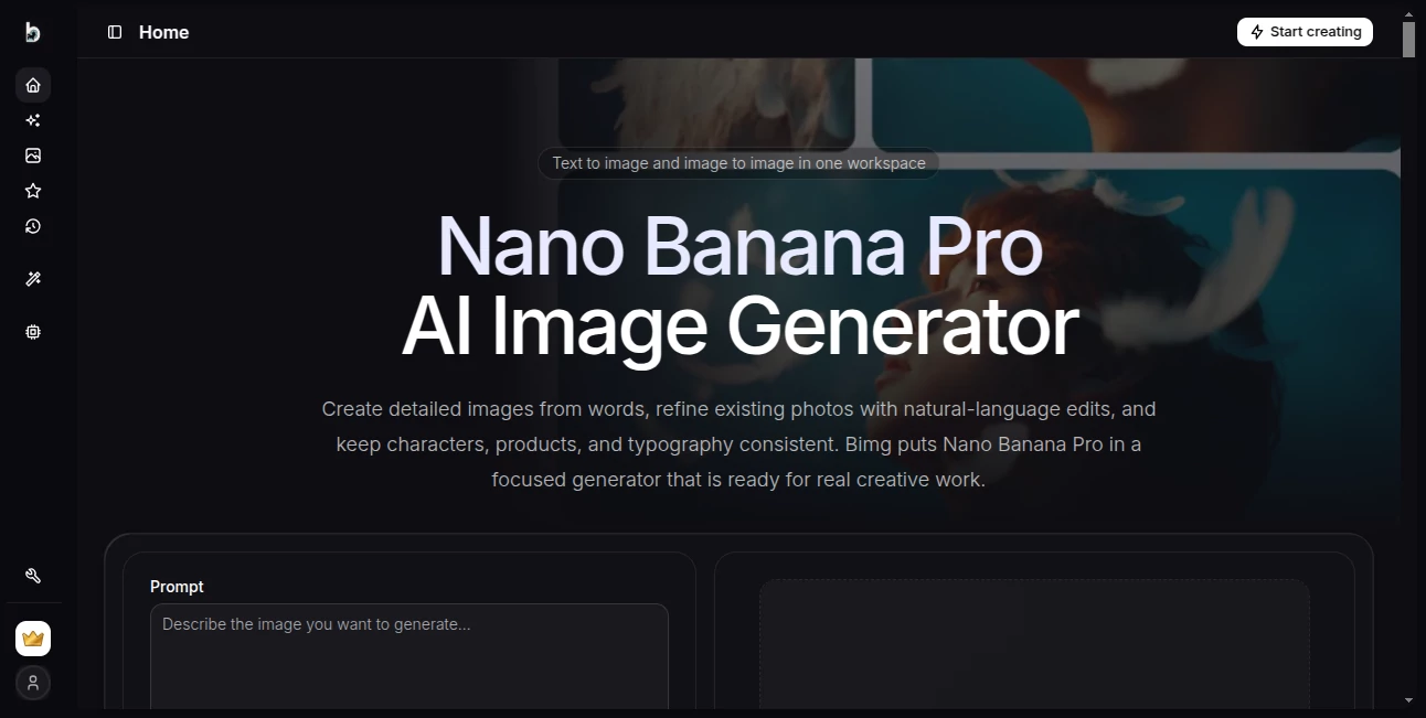 Screenshot of Bimg – An AI tool in the ,AI Photo & Image Generator ,AI Art Generator ,AI Image to Image ,AI Text to Image  category, showcasing its interface and key features.