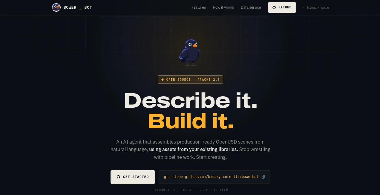 Screenshot of BowerBot – An AI tool in the ,AI 3D Model Generator ,AI Text to 3D ,AI Diagram Generator ,Design & Art  category, showcasing its interface and key features.