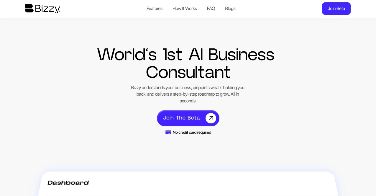 Screenshot of bizzy ai – An AI tool in the ,AI Marketing Plan Generator ,AI Research Tool ,AI Business Ideas Generator ,AI Consulting Assistant  category, showcasing its interface and key features.