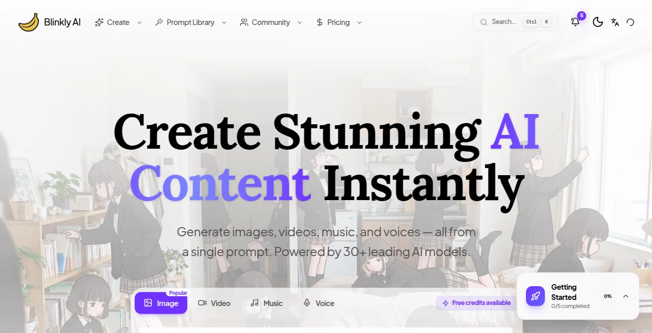 Screenshot of Blinkly AI – An AI tool in the ,AI Voice Cloning ,AI Video Generator ,AI Music Generator ,AI Art Generator  category, showcasing its interface and key features.