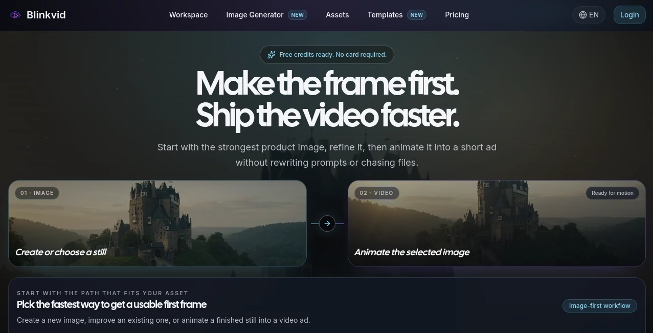 Screenshot of Blinkvid – An AI tool in the ,AI Image to Video ,AI UGC Video Generator ,AI Video Generator ,AI Advertising Assistant  category, showcasing its interface and key features.