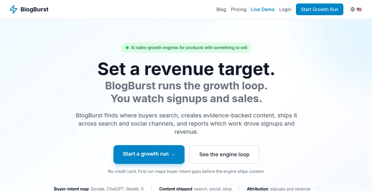 Screenshot of BlogBurst – An AI tool in the ,AI SEO Assistant ,AI Content Generator ,AI Digital Marketing Generator ,AI Marketing Plan Generator  category, showcasing its interface and key features.