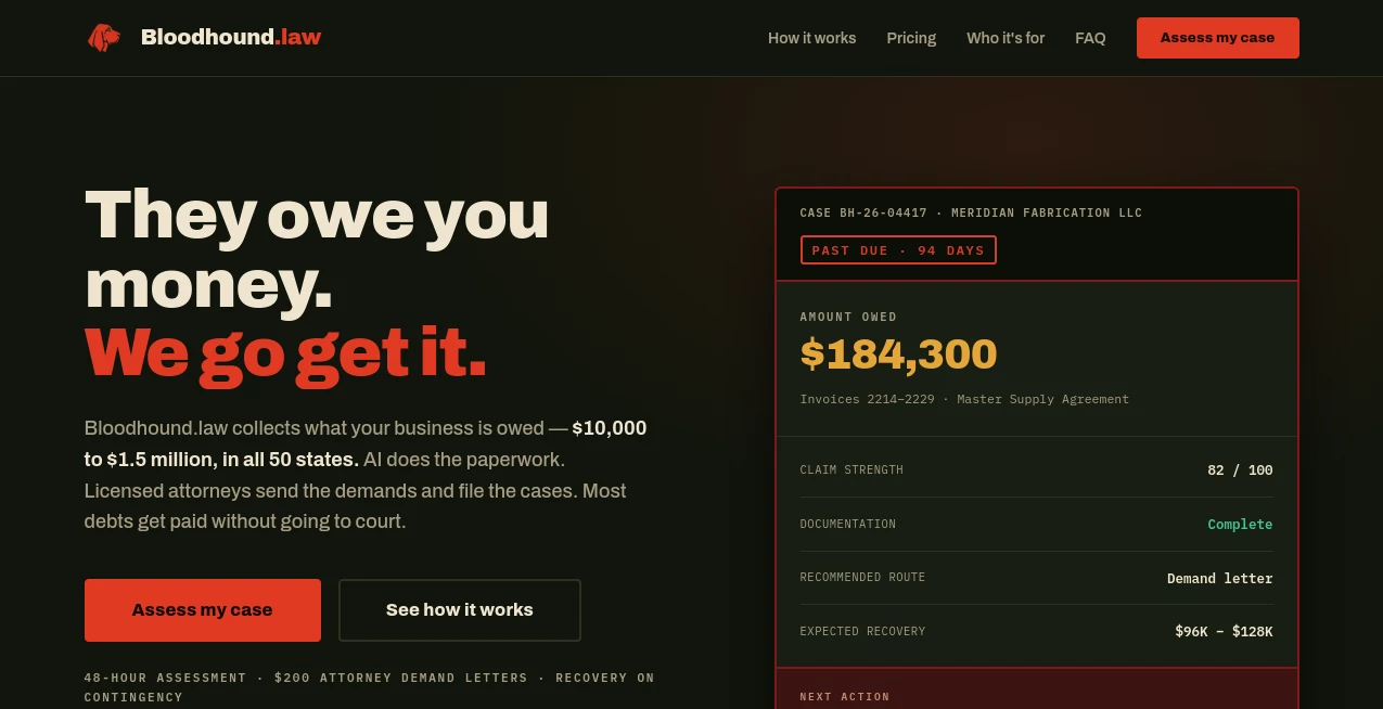 Screenshot of Bloodhound.law – An AI tool in the ,AI Research Tool ,AI Legal Assistant ,AI Document Extraction ,AI Documents Assistant  category, showcasing its interface and key features.