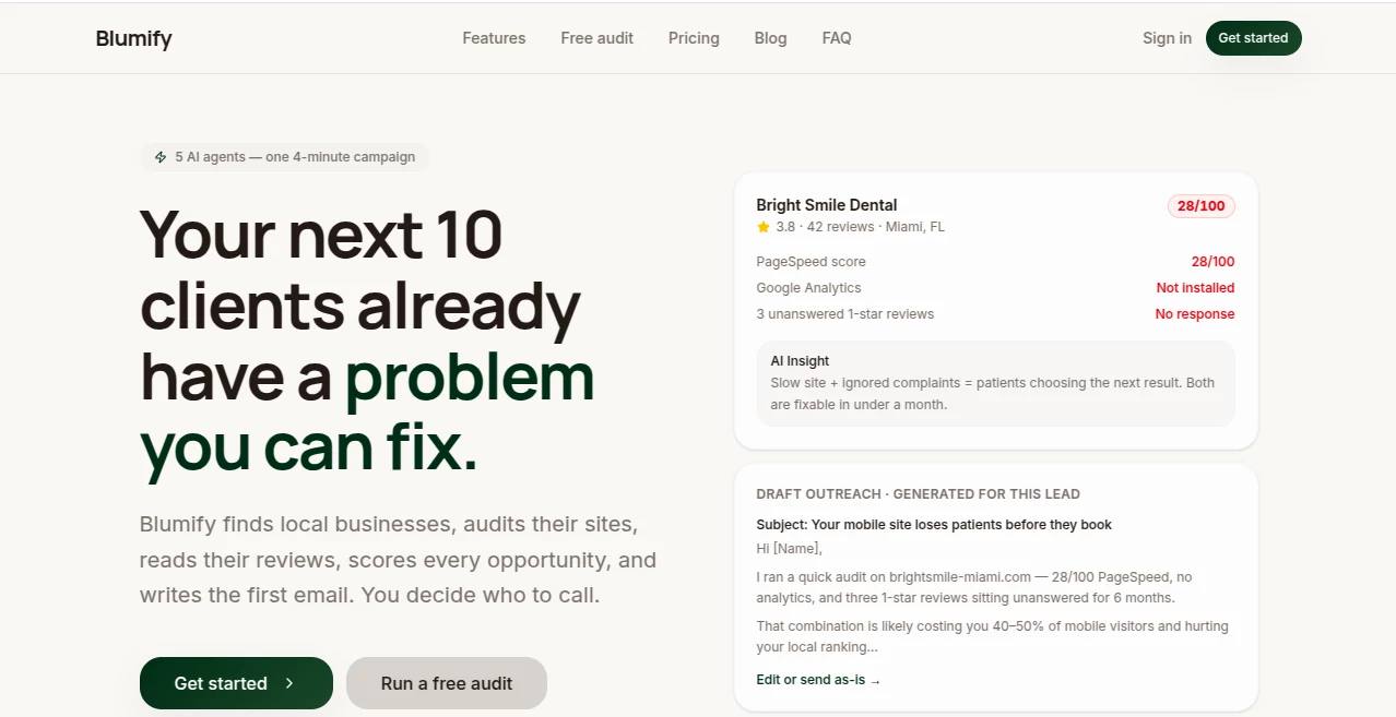 Screenshot of Blumify – An AI tool in the ,AI Lead Generation ,AI Sales Assistant ,AI Research Tool ,AI Email Generator  category, showcasing its interface and key features.