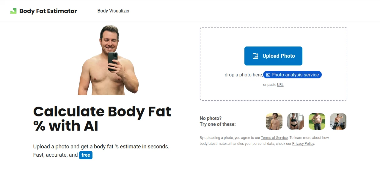 Screenshot of BodyFatEstimator – An AI tool in the ,AI Life Assistant ,AI Fitness ,AI Analytics Assistant ,AI Healthcare  category, showcasing its interface and key features.