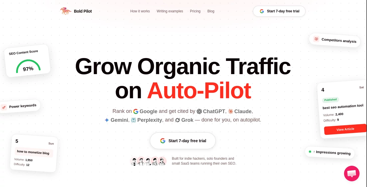 Screenshot of Bold Pilot – An AI tool in the ,AI SEO Assistant ,AI Content Generator ,AI Digital Marketing Generator ,AI Writing Assistants  category, showcasing its interface and key features.