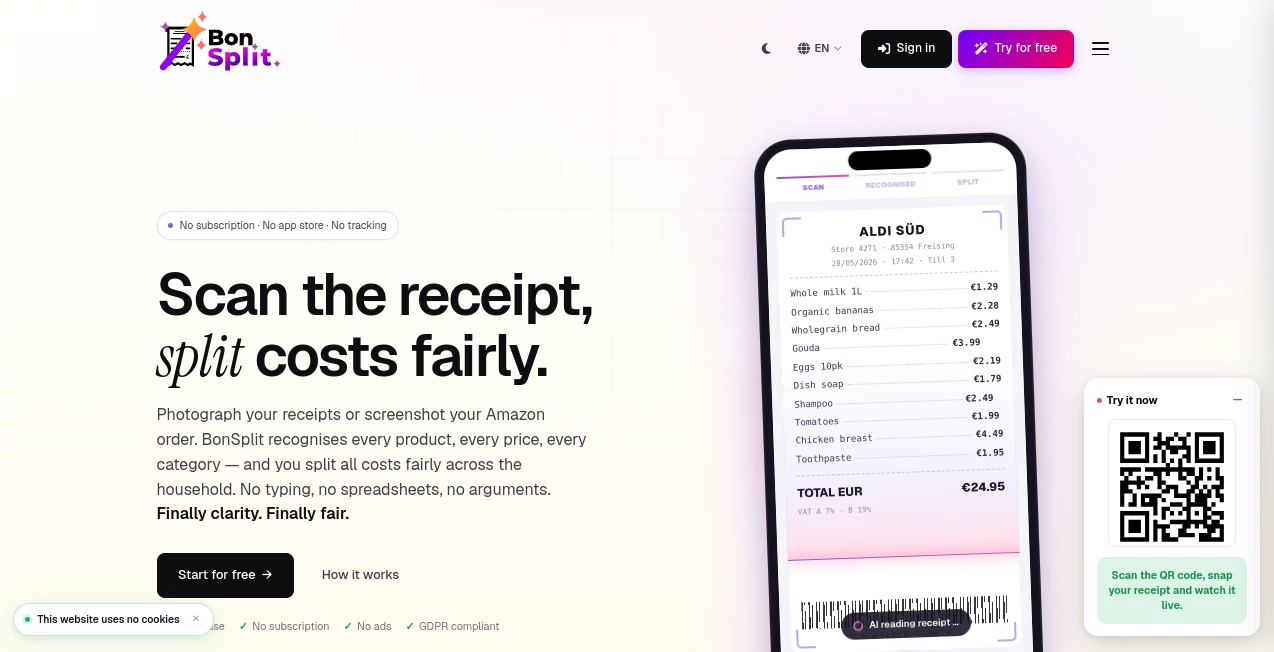 Screenshot of BonSplit™ – An AI tool in the ,AI Life Assistant ,AI Productivity Tools ,AI Task Management ,Other  category, showcasing its interface and key features.