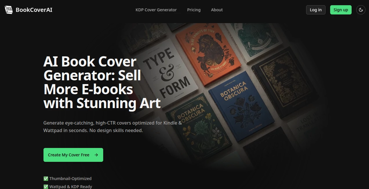 Screenshot of AI Book Cover Generator – An AI tool in the ,AI Photo & Image Generator ,AI Art Generator ,AI Design Generator ,AI Text to Image  category, showcasing its interface and key features.