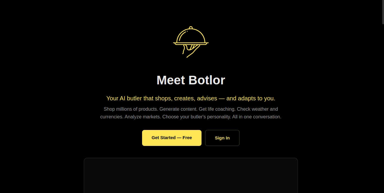 Screenshot of Botlor – An AI tool in the ,AI Content Generator ,AI Chatbot ,AI Trip Planner ,AI Life Assistant  category, showcasing its interface and key features.