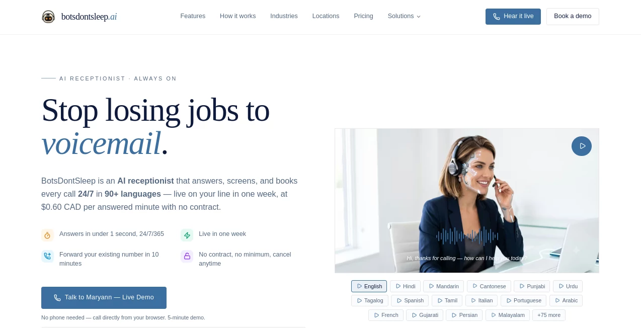 Screenshot of BotsDontSleep – An AI tool in the ,AI Scheduling ,AI Customer Service Assistant ,AI Voice Assistants  category, showcasing its interface and key features.