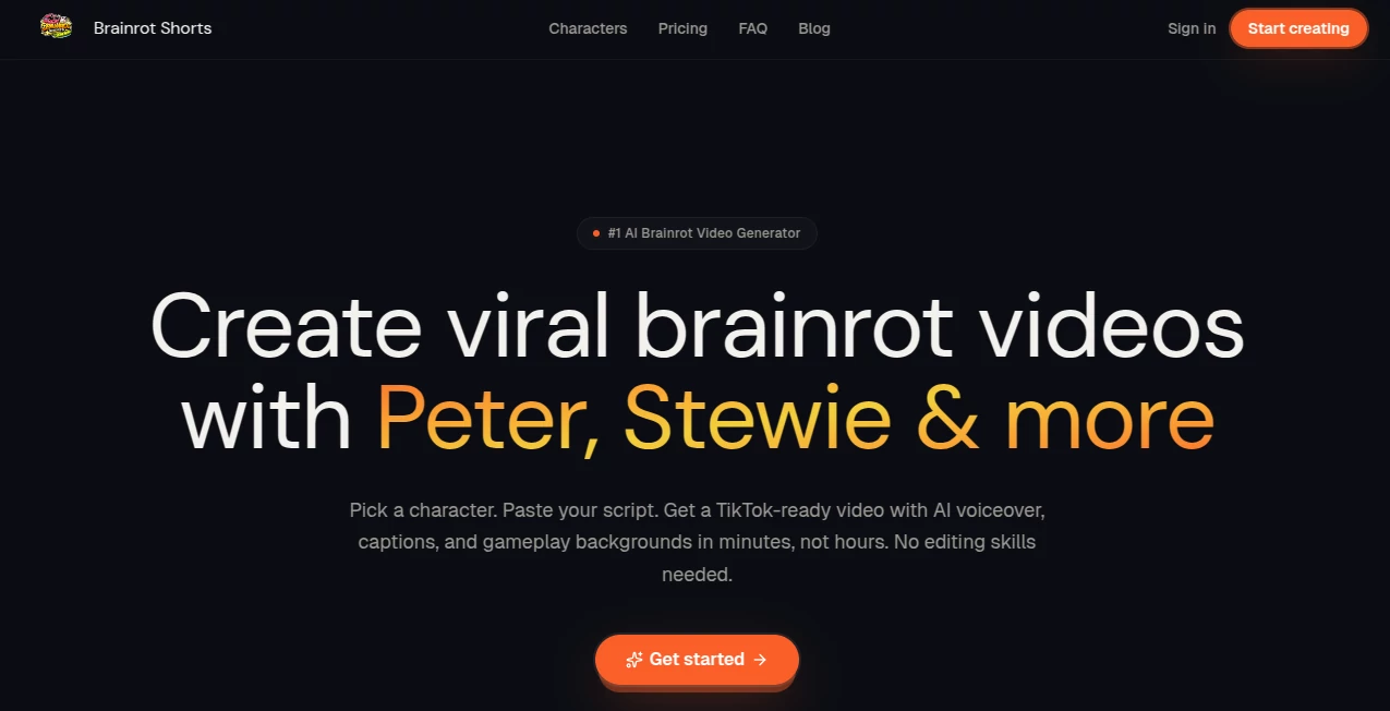 Screenshot of Brainrotshorts – An AI tool in the ,AI Video Generator ,AI Video Editor ,AI Short Clips Generator ,AI UGC Video Generator  category, showcasing its interface and key features.