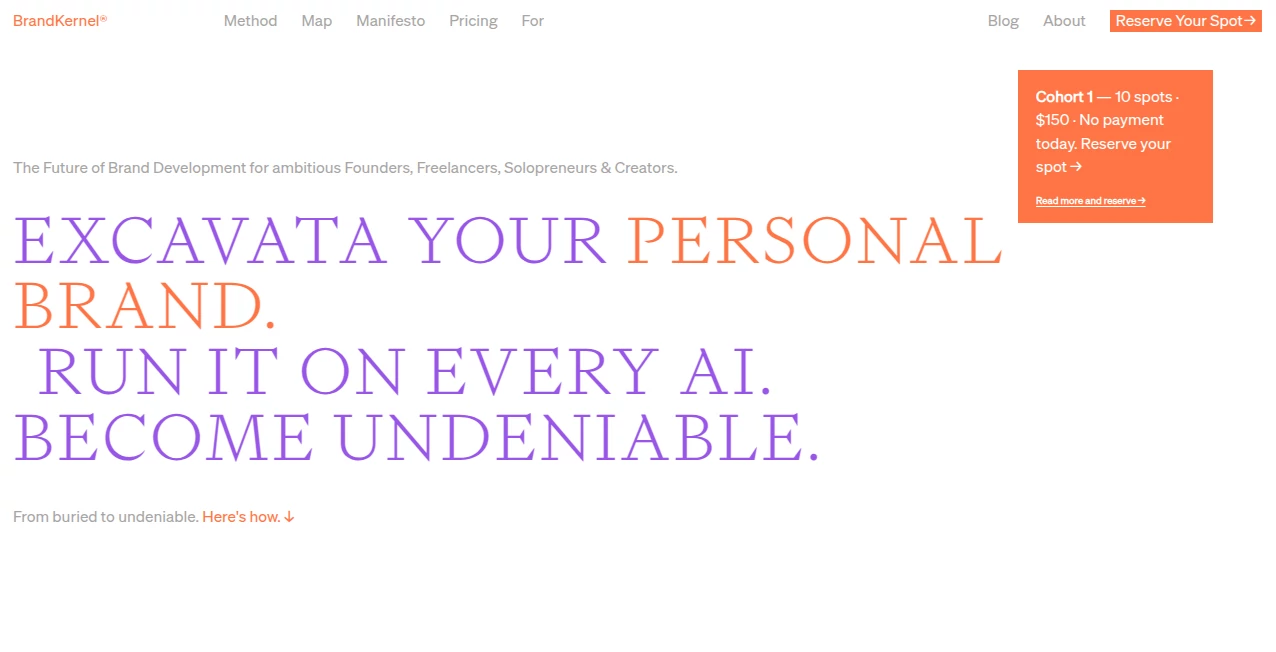 Screenshot of BrandKernel – An AI tool in the ,AI Content Generator ,AI Business Ideas Generator ,AI Consulting Assistant ,AI Marketing Plan Generator  category, showcasing its interface and key features.