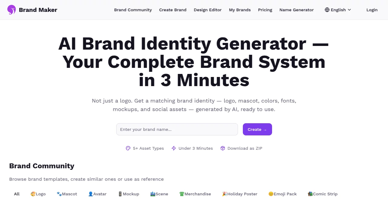 Screenshot of Brand Maker – An AI tool in the ,AI Logo Generator ,AI Social Media Assistant ,AI Design Generator ,AI Graphic Design  category, showcasing its interface and key features.