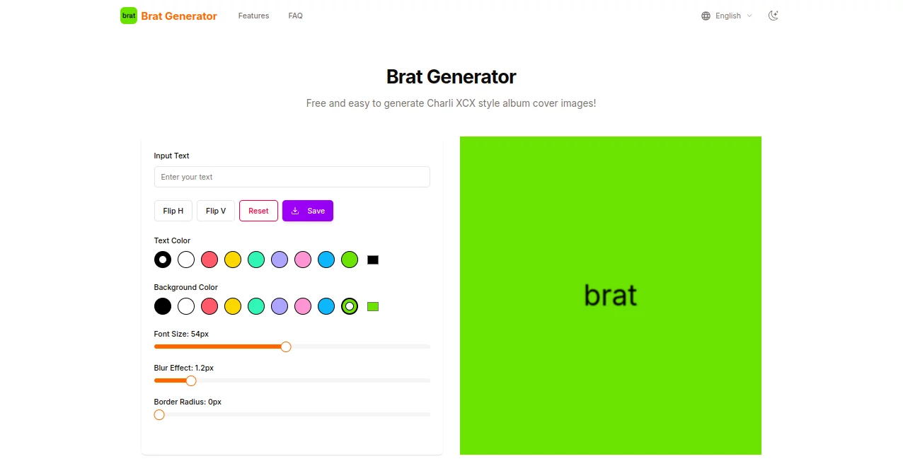 Screenshot of bratgenerator – An AI tool in the ,AI Fun Tools ,AI Content Generator ,AI Photo & Image Generator ,AI Design Generator  category, showcasing its interface and key features.
