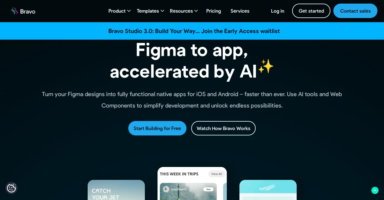 Screenshot of Bravo Studio – An AI tool in the ,AI Website Builder ,AI App Builder ,AI No-Code & Low-Code ,AI Developer Tools  category, showcasing its interface and key features.