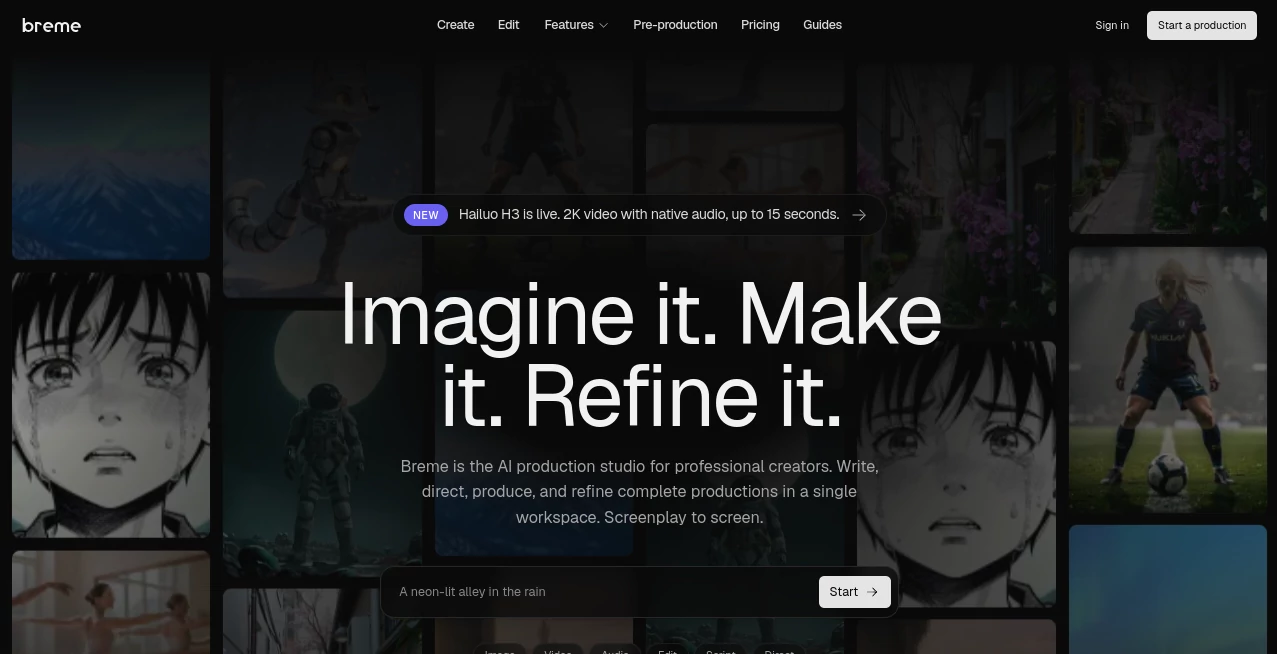 Screenshot of Breme AI – An AI tool in the ,AI Animated Video ,AI Video Generator ,AI Video Editor ,AI Text to Video  category, showcasing its interface and key features.