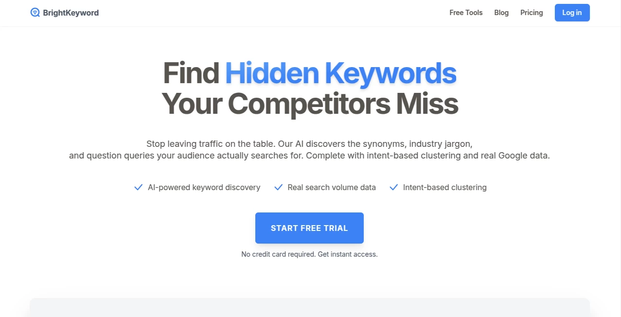 Screenshot of BrightKeyword – An AI tool in the ,AI Writing Assistants ,AI Content Generator ,AI Research Tool ,AI SEO Assistant  category, showcasing its interface and key features.