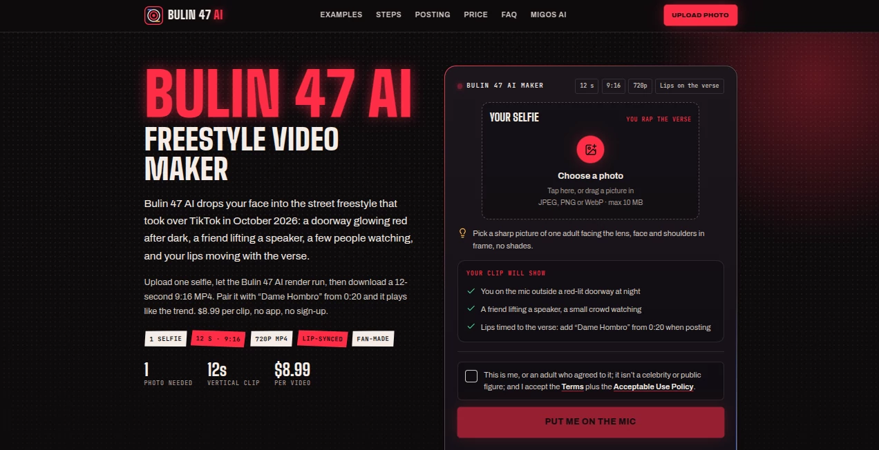 Screenshot of Bulin 47 AI – An AI tool in the ,AI Image to Video ,AI Music Video Generator ,Video ,AI Lip Sync Generator  category, showcasing its interface and key features.