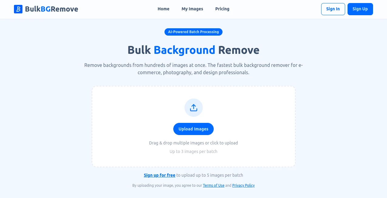 Screenshot of BulkBGRemove – An AI tool in the ,Photo & Image Editor ,AI Photo Enhancer ,AI Background Remover ,AI Image to Image  category, showcasing its interface and key features.