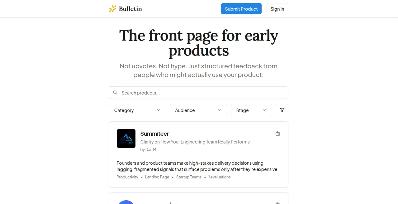 Screenshot of Bulletin – An AI tool in the ,Other  category, showcasing its interface and key features.