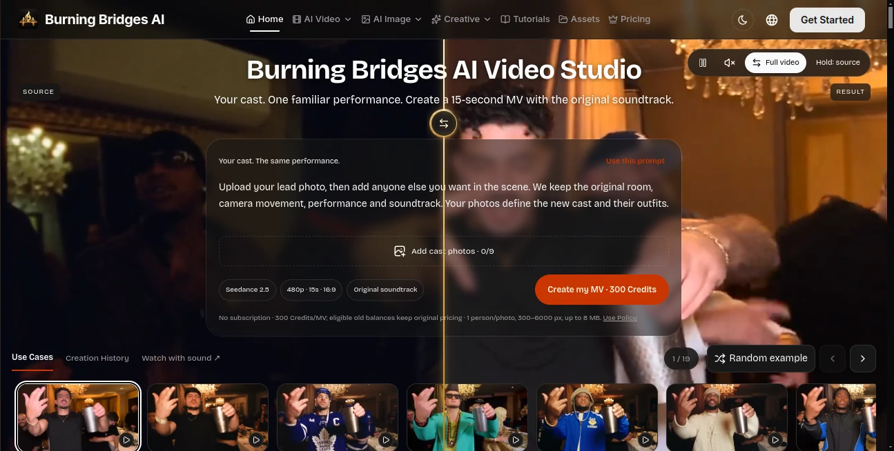 Screenshot of Burning Bridges AI – An AI tool in the ,AI Video Generator ,Video  category, showcasing its interface and key features.