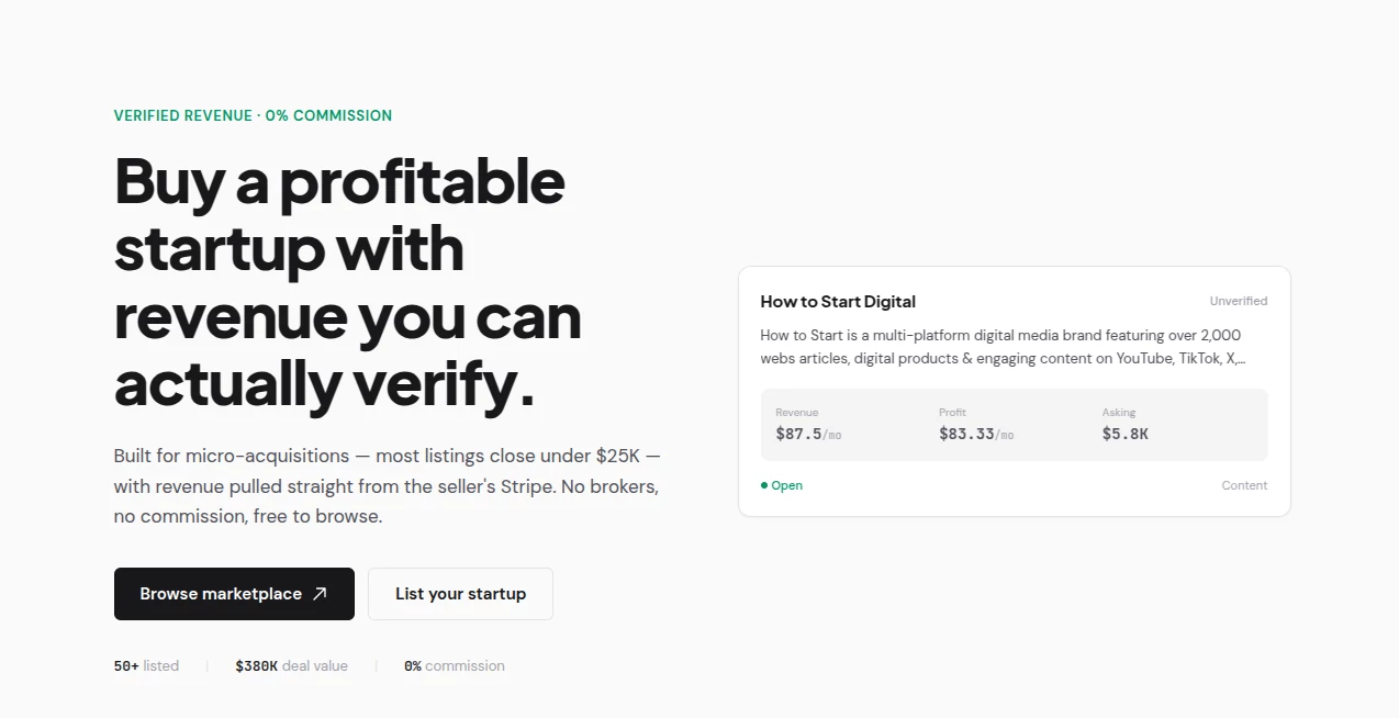 Screenshot of BuyMicroStartups – An AI tool in the ,Other ,Business  category, showcasing its interface and key features.