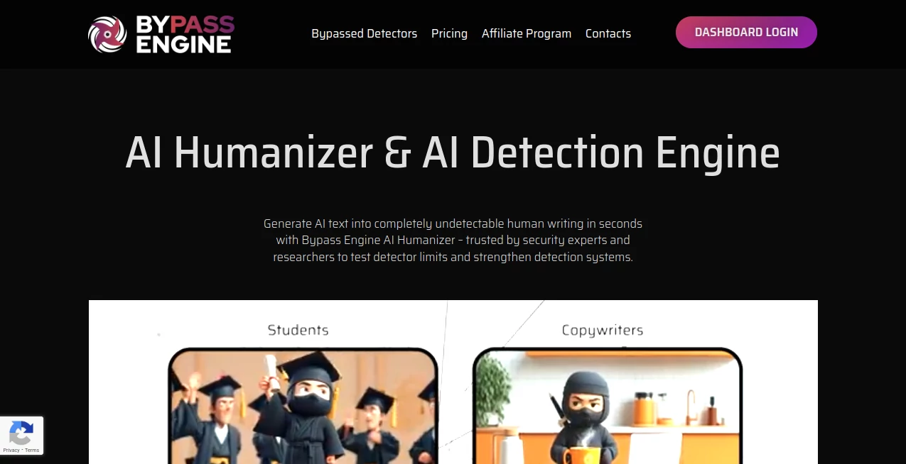 Screenshot of BypassEngine – An AI tool in the ,AI Rewriter ,AI Plagiarism Checker ,AI Grammar Checker ,AI Content Detector  category, showcasing its interface and key features.