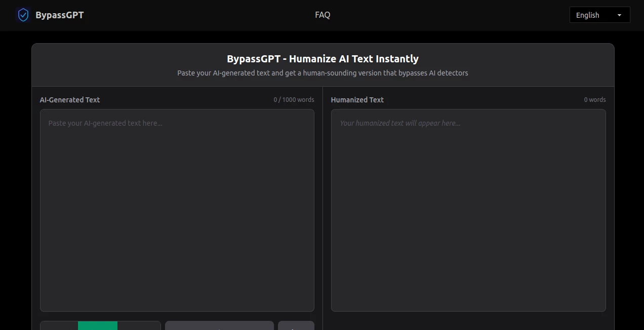 Screenshot of BypassGPT – An AI tool in the ,AI Content Generator ,AI Plagiarism Checker ,AI Rewriter ,AI Writing Assistants  category, showcasing its interface and key features.