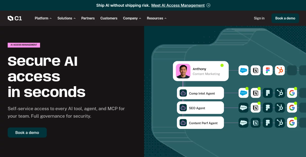 Screenshot of AI Access Management - C1 AI – An AI tool in the ,AI API Design ,AI Developer Tools ,AI Workflow Management ,Other  category, showcasing its interface and key features.
