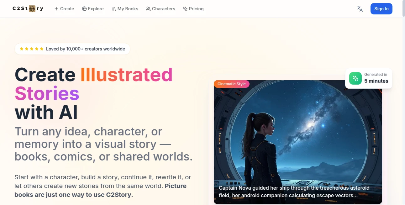 Screenshot of C2story – An AI tool in the ,AI Script Writing ,AI Story Writing ,AI Creative Writing ,AI Content Generator  category, showcasing its interface and key features.