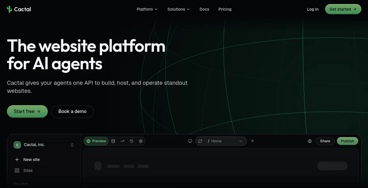 Screenshot of Cactal AI – An AI tool in the ,AI Website Builder ,AI No-Code & Low-Code ,AI Website Designer ,AI Developer Tools  category, showcasing its interface and key features.