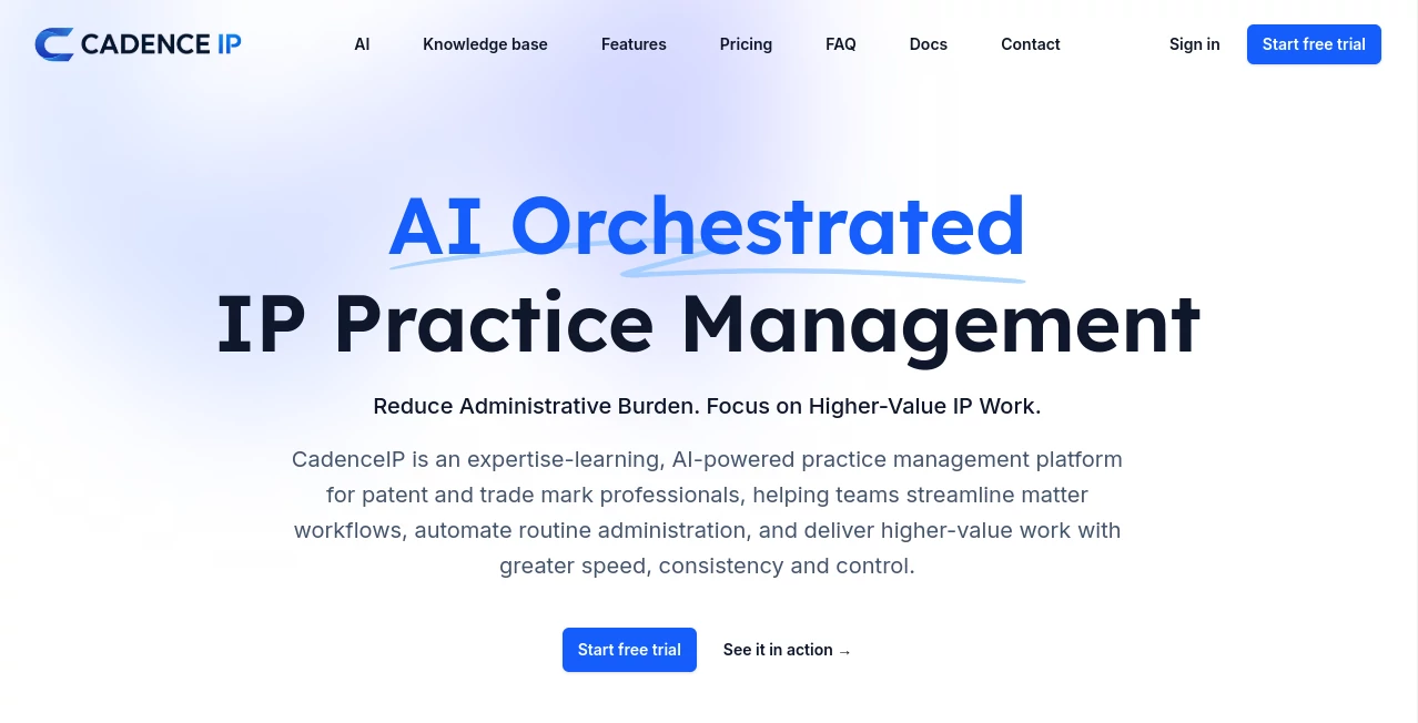 Screenshot of Cadence IP – An AI tool in the ,AI Research Tool ,AI Legal Assistant ,AI Knowledge Management ,AI Productivity Tools  category, showcasing its interface and key features.