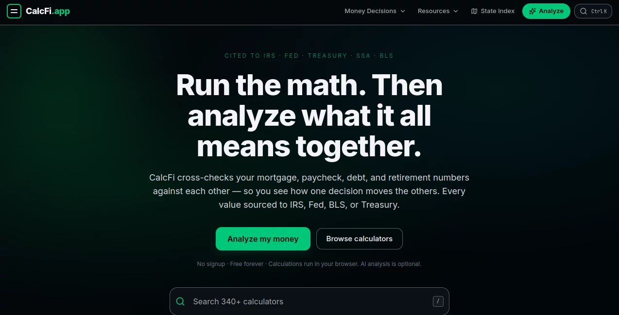 Screenshot of CalcFi – An AI tool in the ,AI Research Tool ,AI Analytics Assistant ,AI Productivity Tools  category, showcasing its interface and key features.