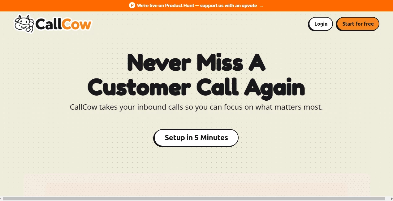 Screenshot of CallCow AI – An AI tool in the ,AI Voice Chat Generator ,AI Speech Recognition ,AI Speech Synthesis ,AI Voice Assistants  category, showcasing its interface and key features.