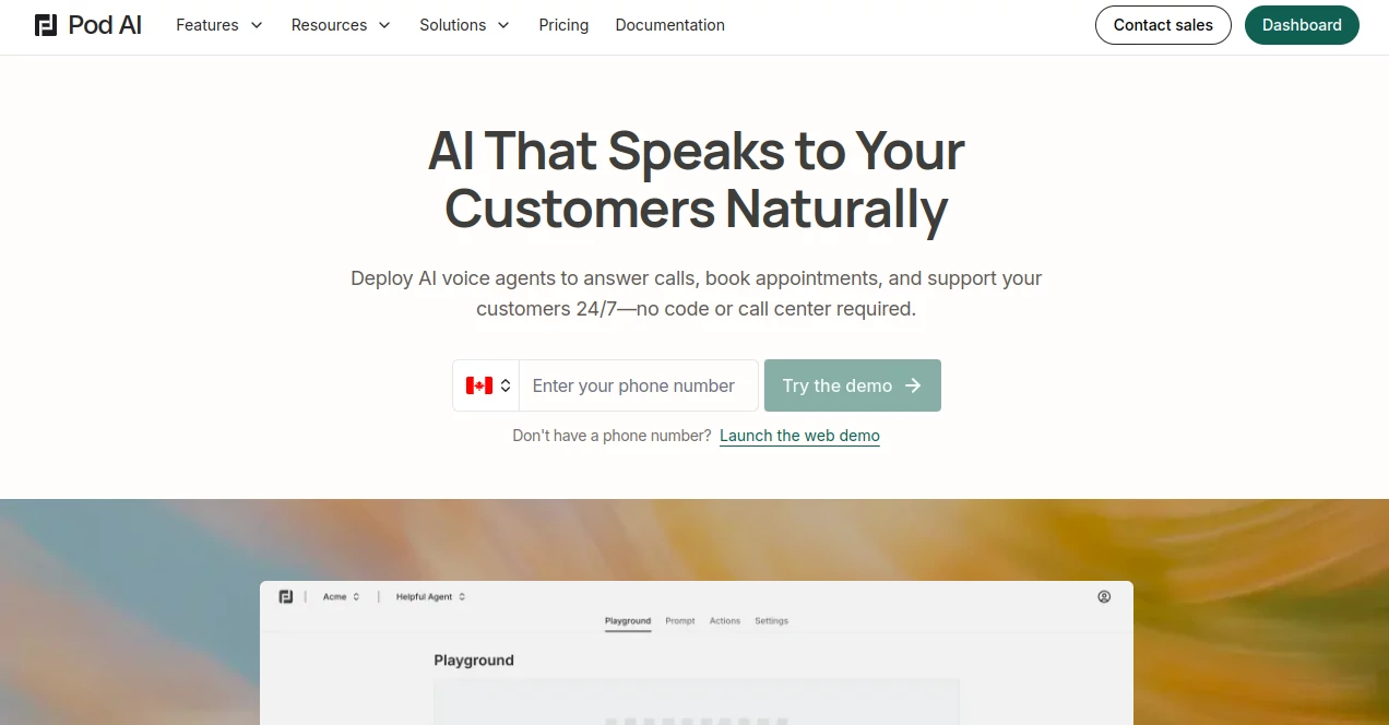 Screenshot of Pod AI – An AI tool in the ,AI Customer Service Assistant ,AI Scheduling ,AI Meeting Assistant ,AI Voice Assistants  category, showcasing its interface and key features.