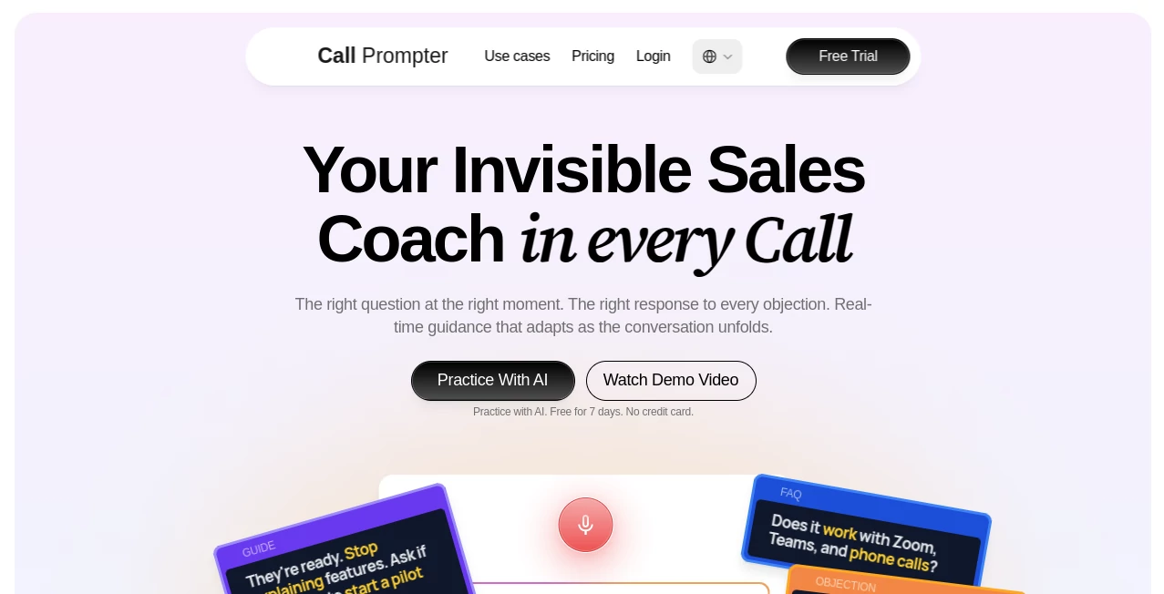 Screenshot of CallPrompter – An AI tool in the ,AI Sales Assistant ,AI Productivity Tools ,AI Team Collaboration ,AI Meeting Assistant  category, showcasing its interface and key features.
