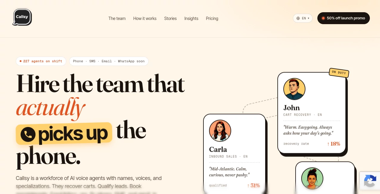 Screenshot of Callsy – An AI tool in the ,AI Sales Assistant ,AI Customer Service Assistant ,AI E-commerce Assistant ,AI Voice Assistants  category, showcasing its interface and key features.