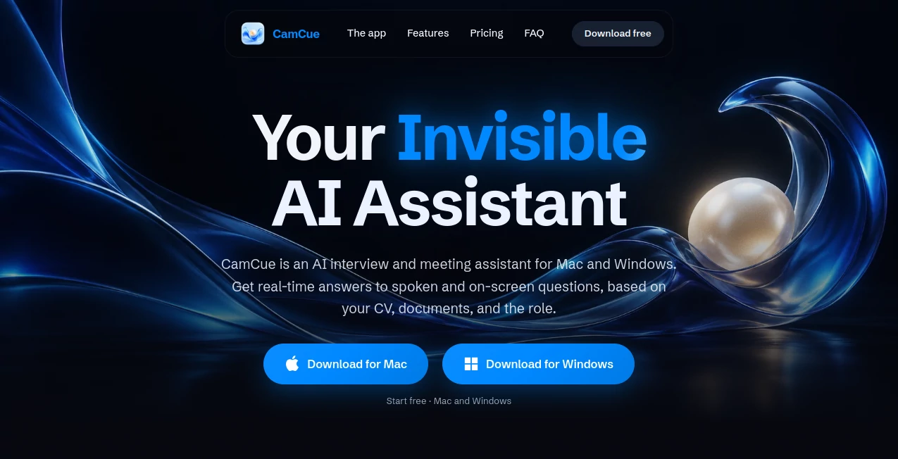 Screenshot of CamCue – An AI tool in the ,AI Code Explanation ,AI Interview Assistant ,AI Meeting Assistant ,Productivity  category, showcasing its interface and key features.