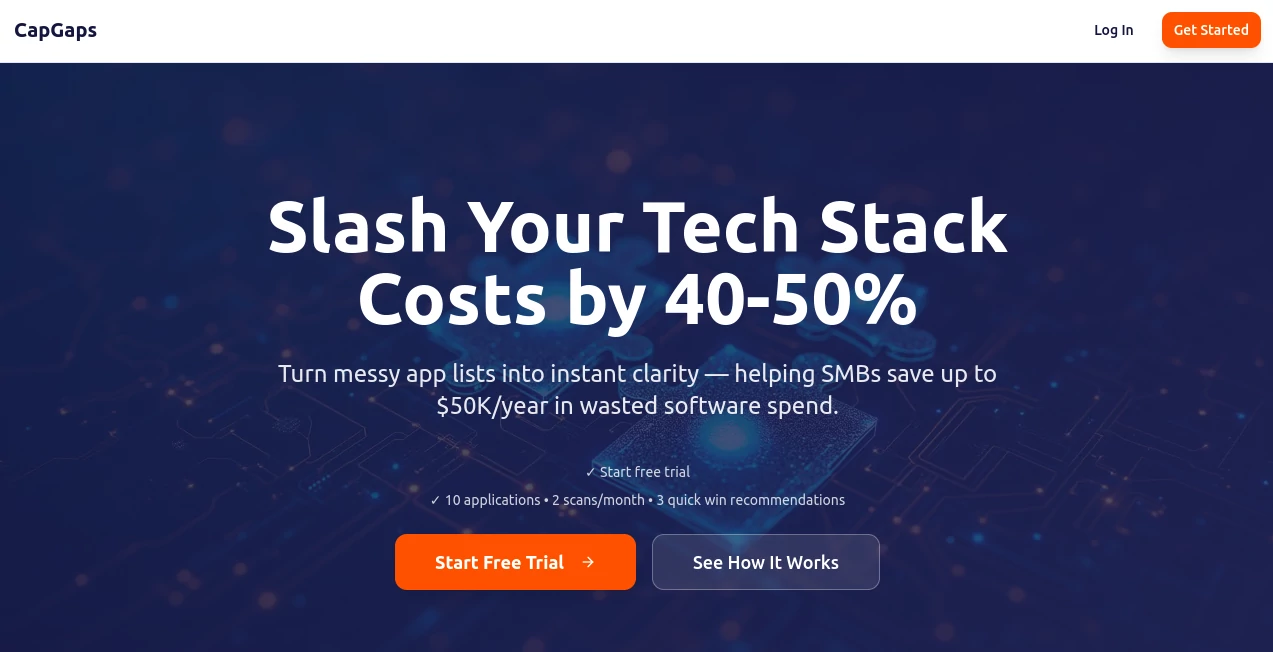 Screenshot of CapGaps – An AI tool in the ,AI Workflow Management ,AI SOP ,AI Project Management ,AI Consulting Assistant  category, showcasing its interface and key features.
