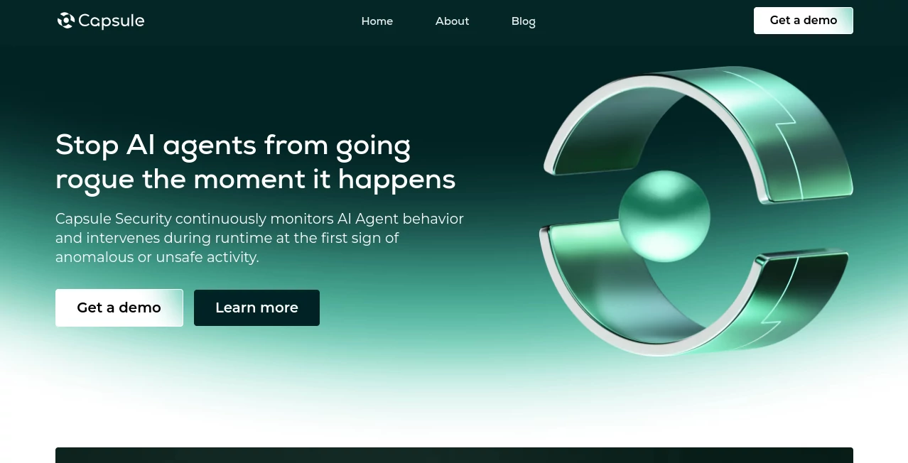 Screenshot of Capsule Security – An AI tool in the ,AI DevOps Assistant ,AI Code Assistant ,AI API Design ,AI Developer Tools  category, showcasing its interface and key features.