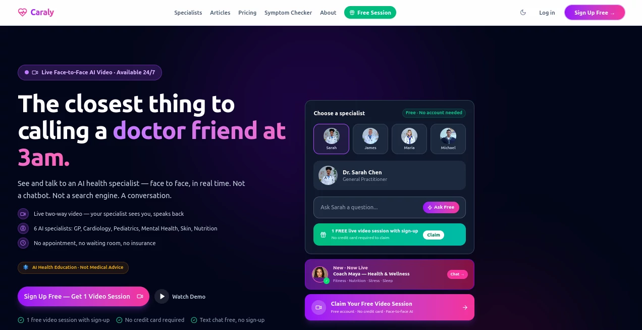 Screenshot of caraly – An AI tool in the ,AI Life Assistant ,AI Education Assistant ,AI Healthcare  category, showcasing its interface and key features.