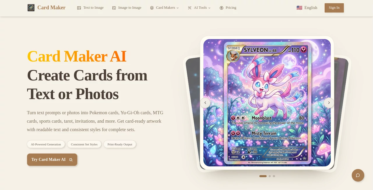 Screenshot of Card Maker AI – An AI tool in the ,AI Illustration Generator ,AI Content Generator ,AI Design Generator ,AI Graphic Design  category, showcasing its interface and key features.