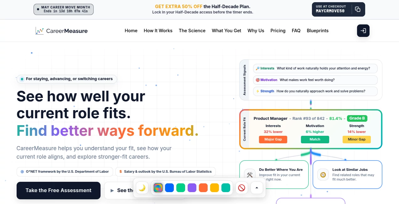 Screenshot of CareerMeasure – An AI tool in the ,AI Life Assistant ,AI Education Assistant ,AI Coaching ,AI Recruiting  category, showcasing its interface and key features.