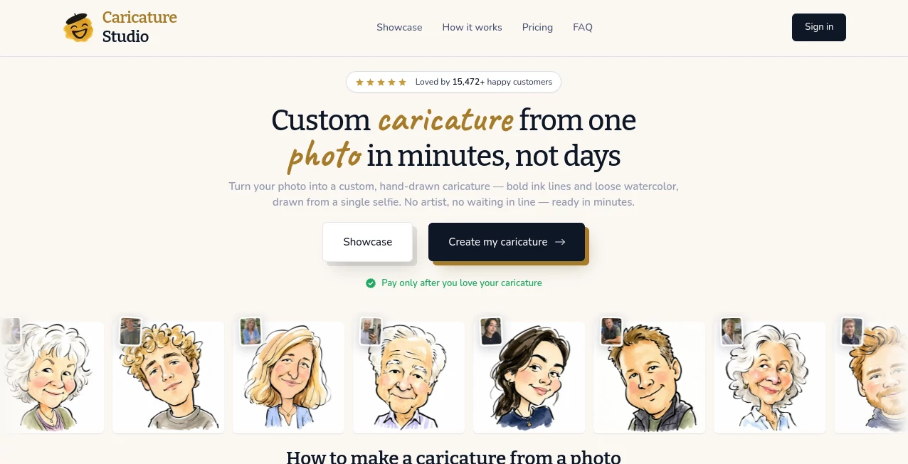 Screenshot of Caricature Studio – An AI tool in the ,AI Photo & Image Generator ,Photo & Image Editor ,AI Face Swap Generator ,AI Art Generator  category, showcasing its interface and key features.