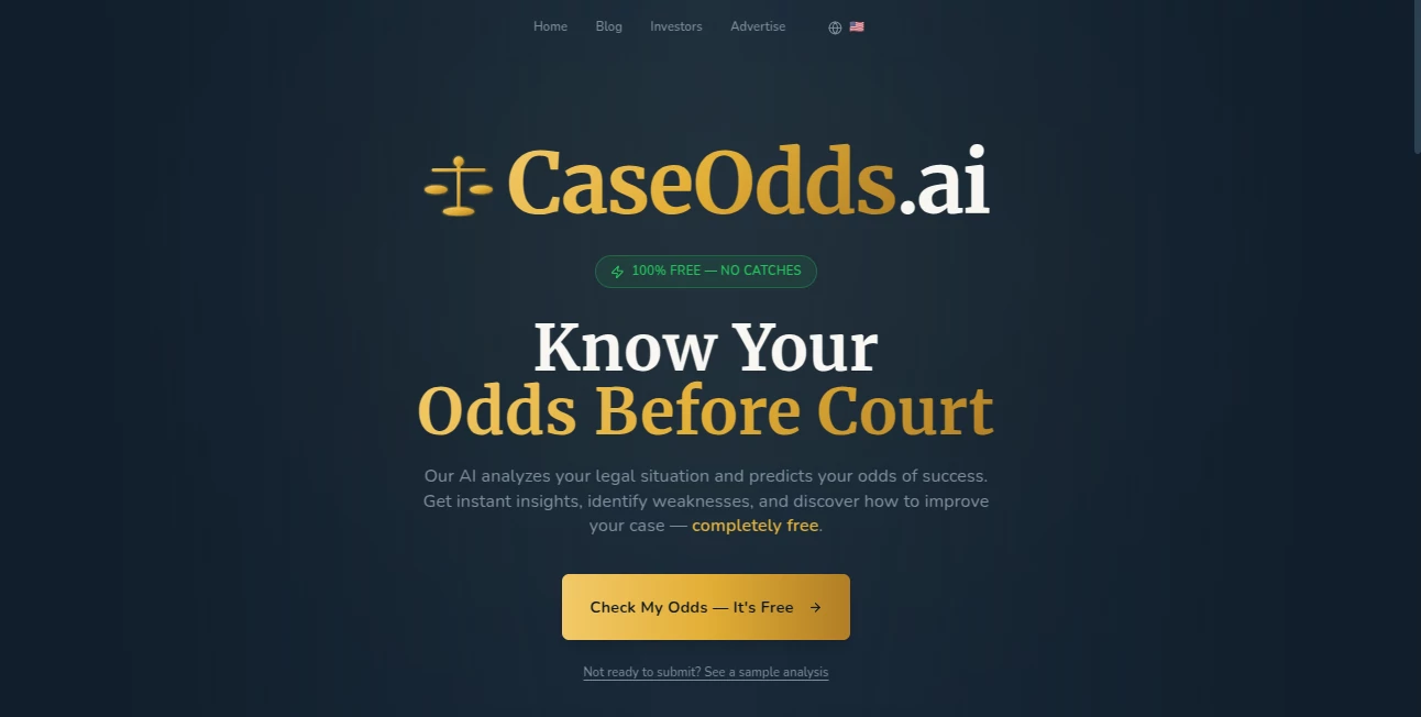 Screenshot of CaseOdds.ai – An AI tool in the ,AI Investing Assistant ,AI Research Tool ,AI Sports  category, showcasing its interface and key features.