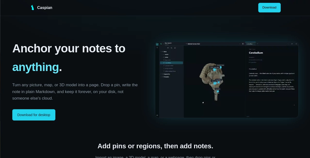 Screenshot of Caspian – An AI tool in the ,AI Knowledge Management ,AI Productivity Tools ,AI Notes Assistant  category, showcasing its interface and key features.
